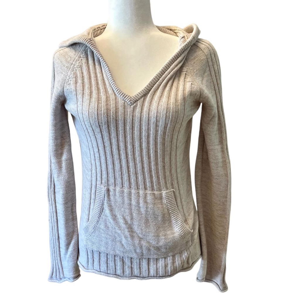 ROXY 100 perfect cotton lightweight hooded sweater. Ribbed knit.